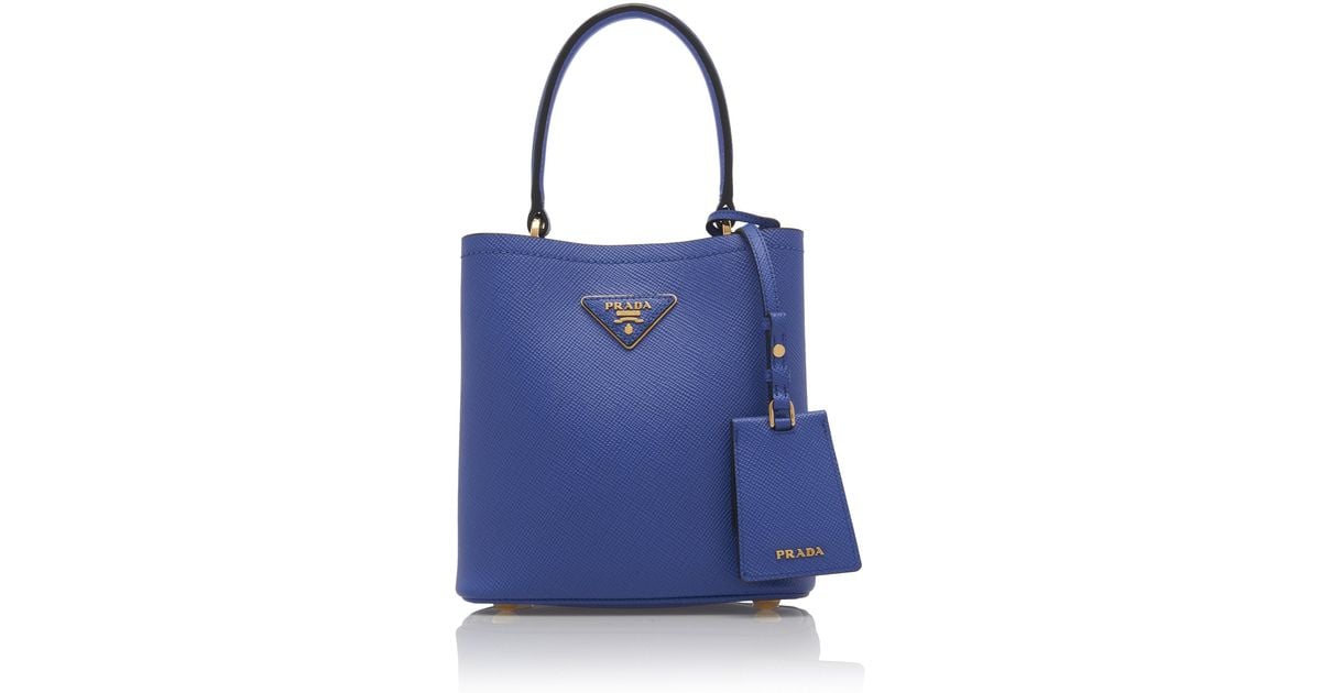 Prada Small Saffiano Leather Double Bucket Bag in Blue
