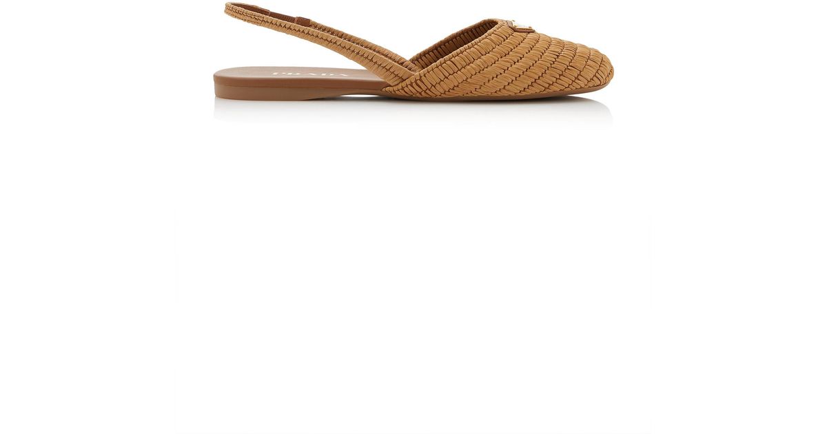 Prada Raffia Slingback Ballet Flats in White | Lyst UK