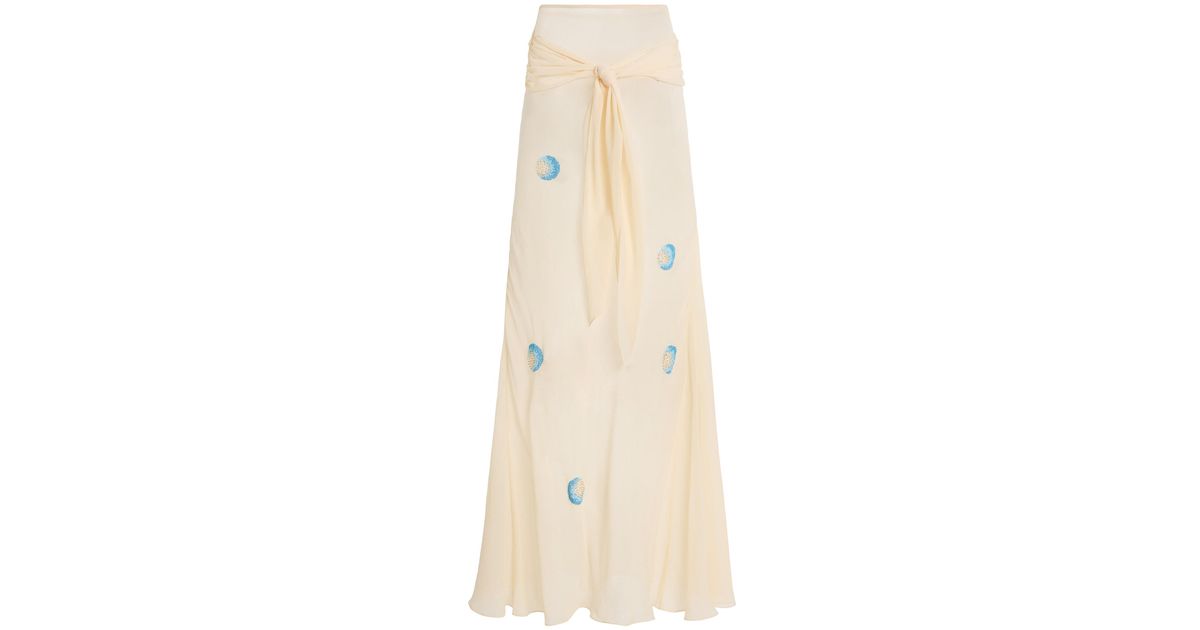 October Silk Anna October Dorothy Beaded Tie-Front Silk Maxi Skirt in Natural | Lyst