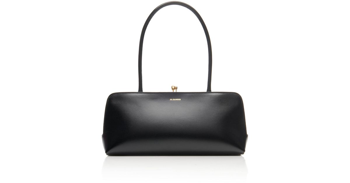 Jil Sander Small Goji Frame Pearl Leather Top Handle Bag in Black