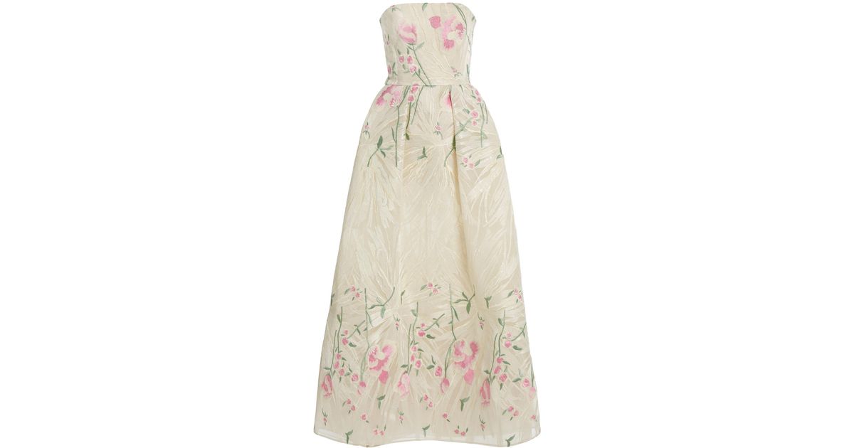 Elie Saab Floral-embroidered Tulle Midi Dress in Natural | Lyst