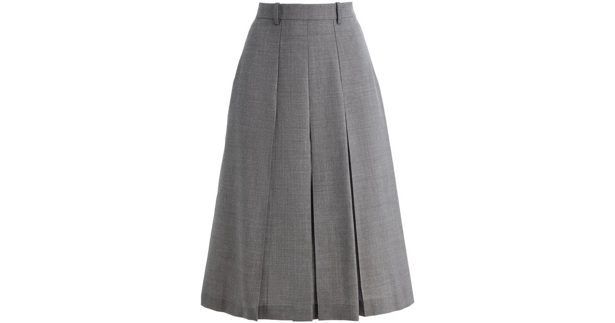 Marie Adam-Leenaerdt Pleated Wool Midi Skirt in Gray | Lyst