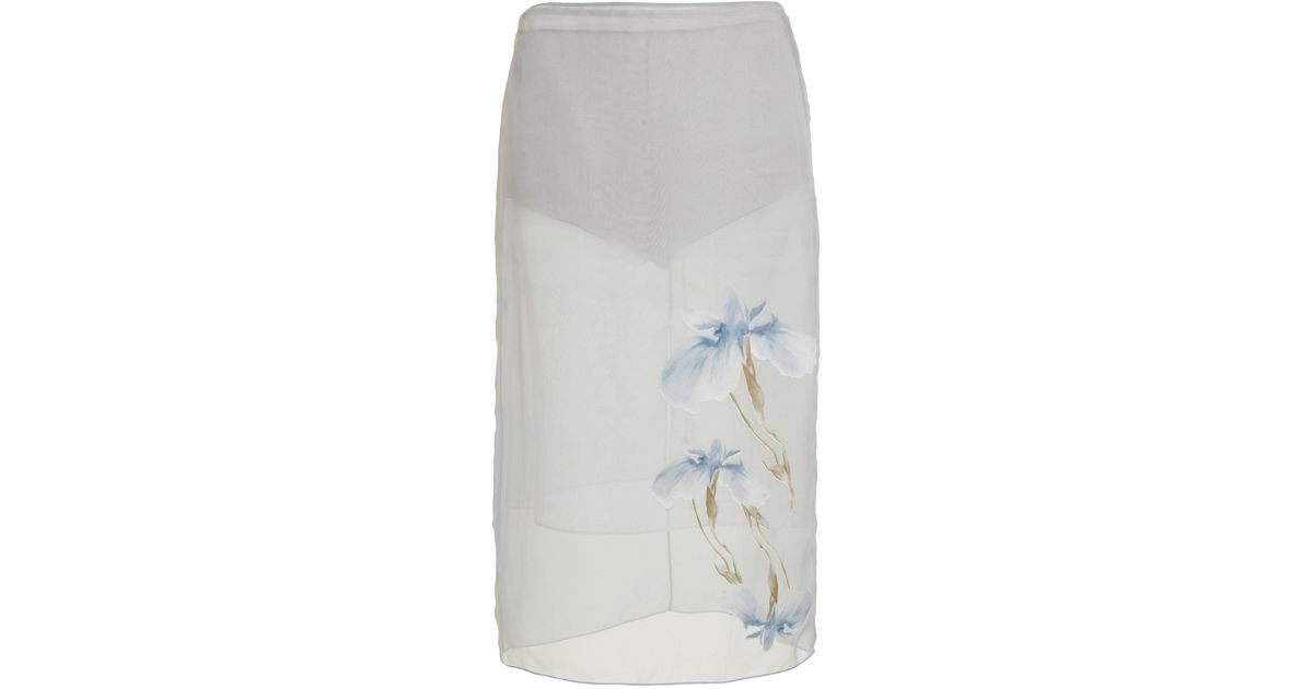 Givenchy Iris-printed Silk Midi Skirt in White | Lyst