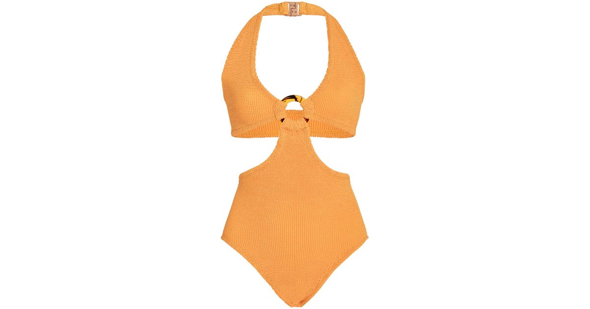 Hunza G Ursula Cutout Seersucker One piece Swimsuit In Orange Lyst UK