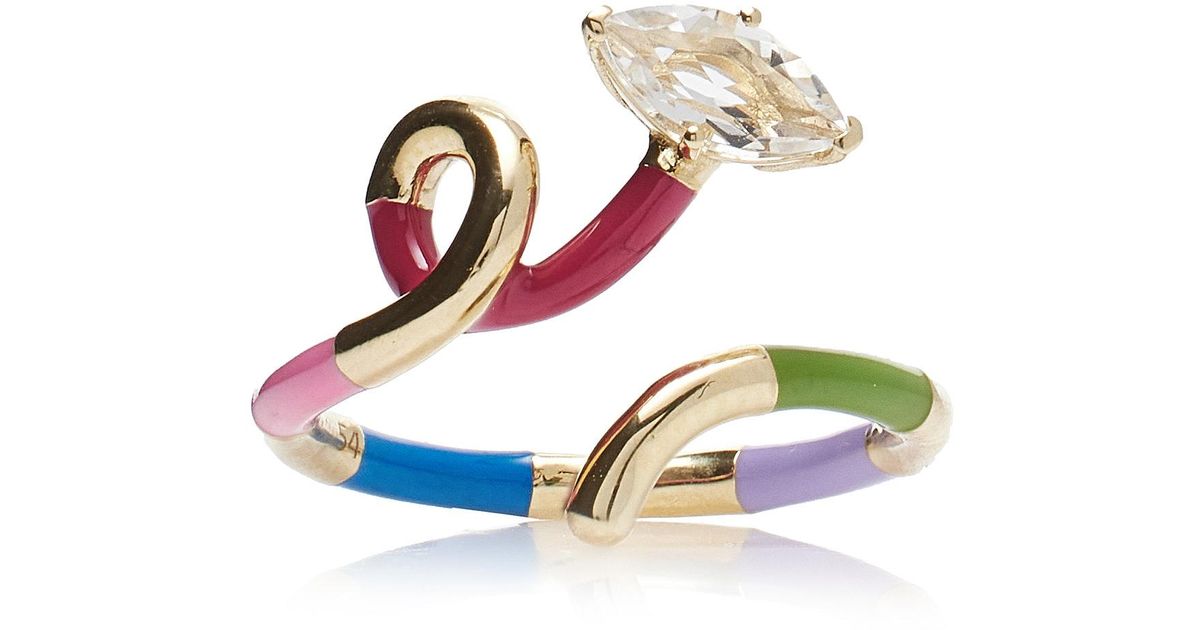 Bea Bongiasca 9k Gold, Crystal, And Enamel Ring in Blue | Lyst