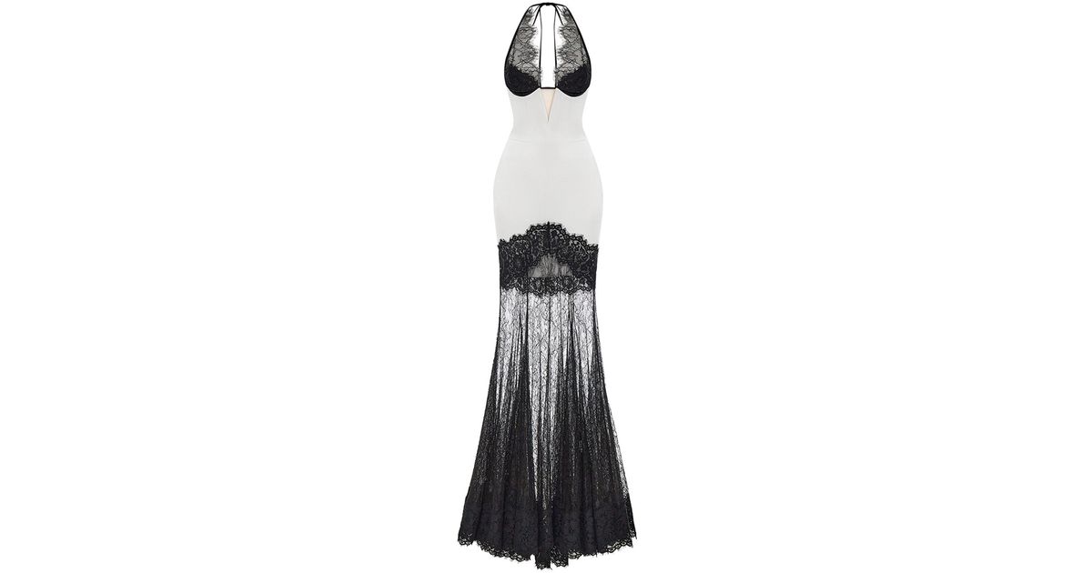 Rasario Lace-trimmed Satin Maxi Dress in White | Lyst Rasario Lace-trimmed Satin Maxi Dress in White | Lyst