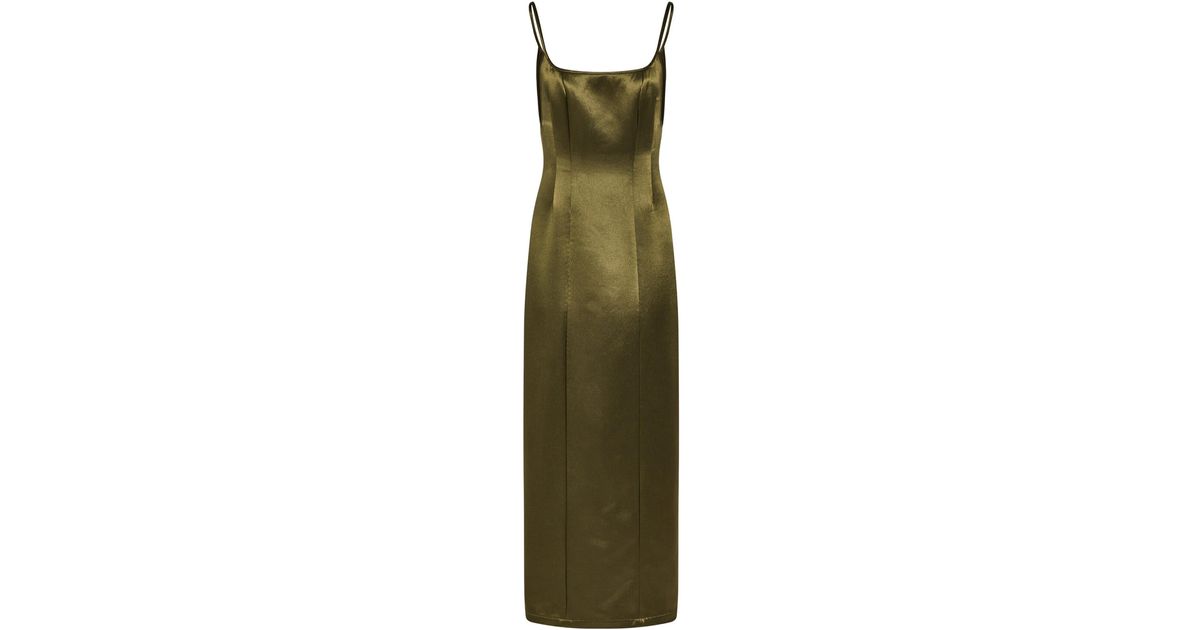 Paris Georgia Basics Sammy Fitted Satin Midi Dress in Green | Lyst