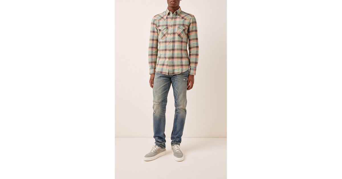 RRL Cotton Slim Plaid Twill Western 