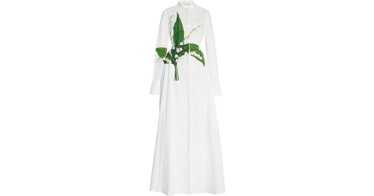 Oscar de la Renta Lily Of The Valley Cotton Poplin Maxi Dress in White |  Lyst