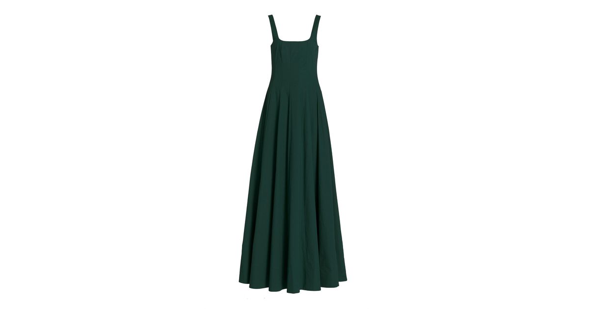 STAUD Wells Pleated Cotton-blend Maxi Dress in Green | Lyst STAUD Wells Pleated Cotton-blend Maxi Dress in Green | Lyst