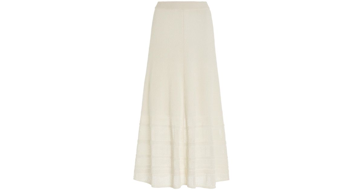 JOSEPH Ribbed-knit Cotton Midi Skirt in White | Lyst