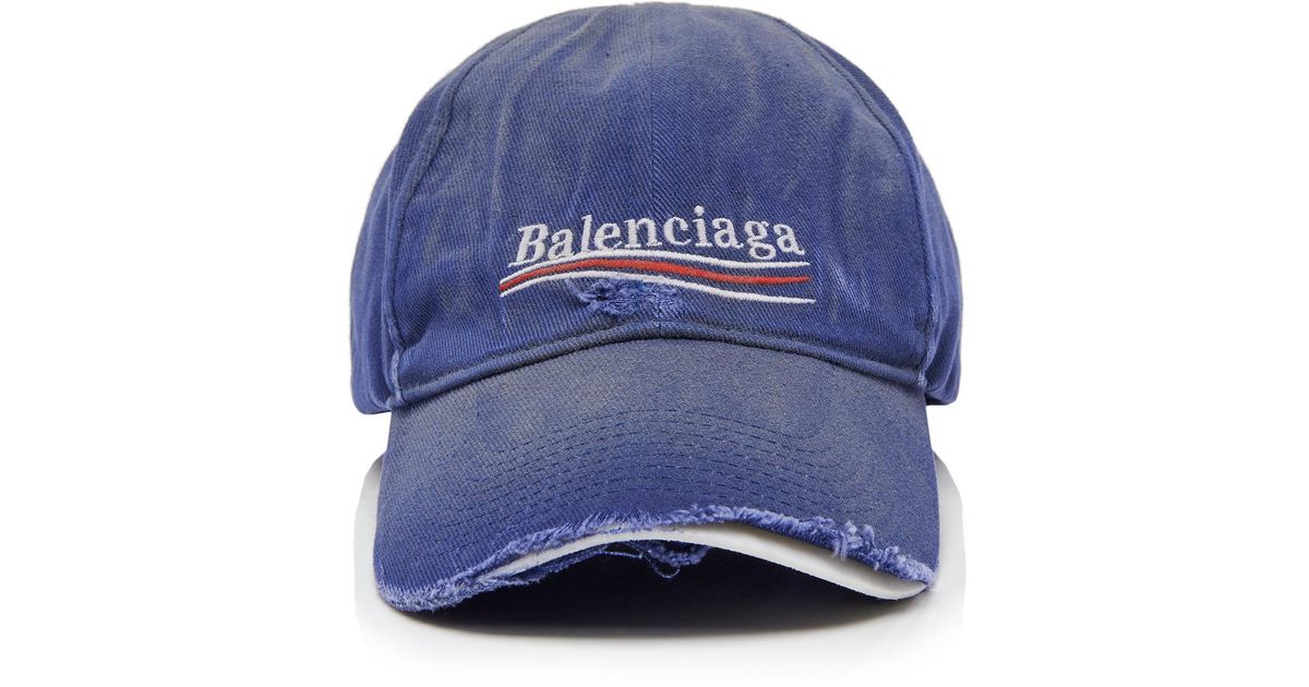 Balenciaga Political Embroidered Distressed Denim Cap in Blue | Lyst