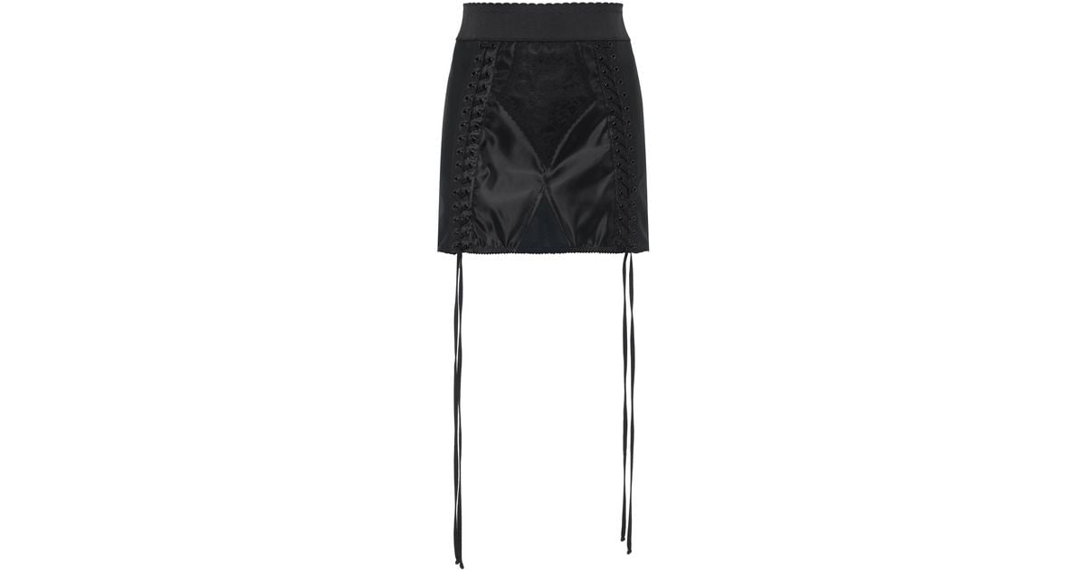 Dolce & Gabbana Lace-up Satin Mini Skirt in Black | Lyst