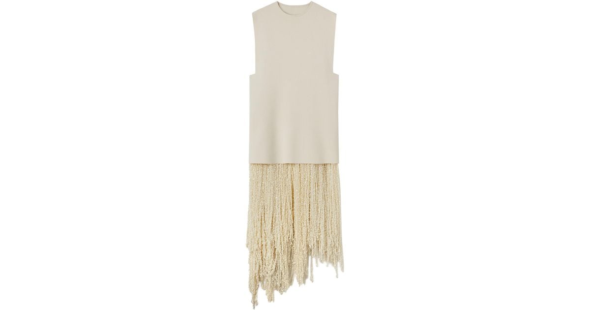 Jil Sander Sequin Fringed Midi Dress in White | Lyst