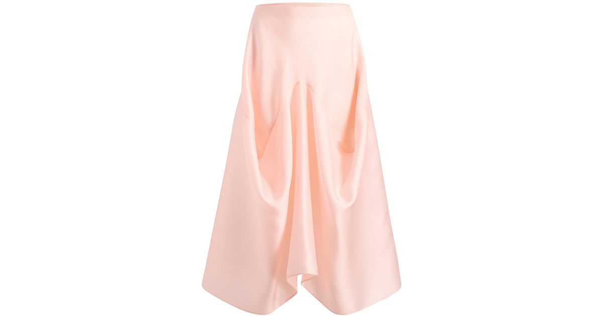 KHAITE Sawyer Draped Silk Midi Skirt in Pink | Lyst