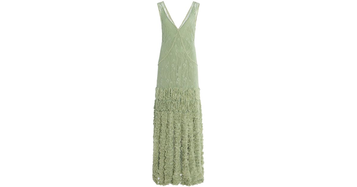 Alexis Jeysa Ruffled-Fringe Lace Maxi Dress in Green | Lyst