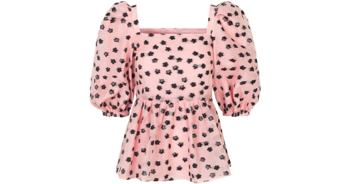 Stine Goya Irene Floral Flocked Chiffon Top in Pink - Lyst