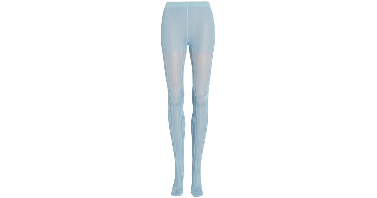 Prada Ribbed Tights in Blue | Lyst