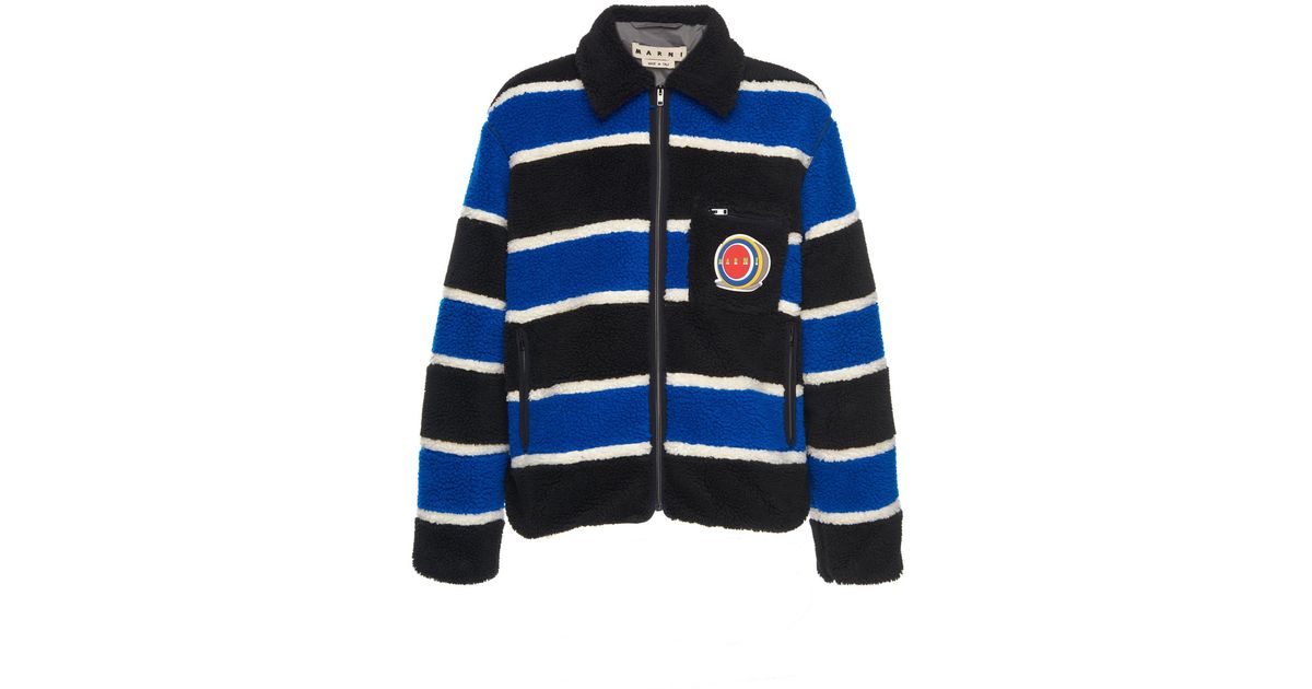 Marni Jersey Striped Fleece Jacket in Blue | Black | White (Blue 