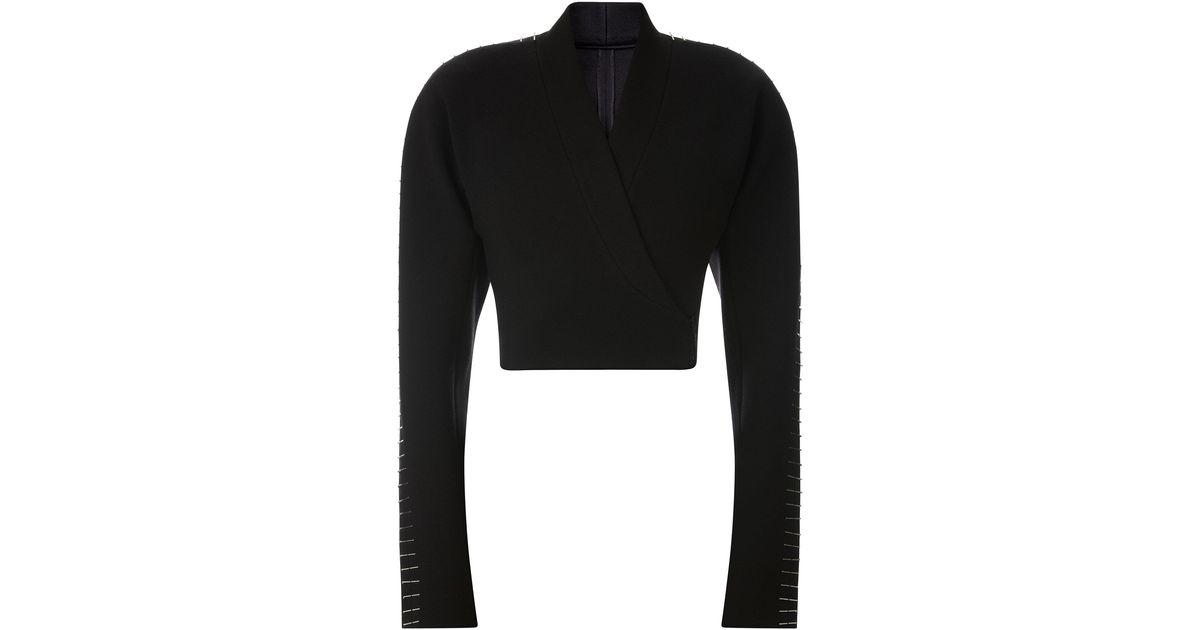 Alaïa Pin-detailed Wool-blend Cropped Wrap Jacket in Black | Lyst
