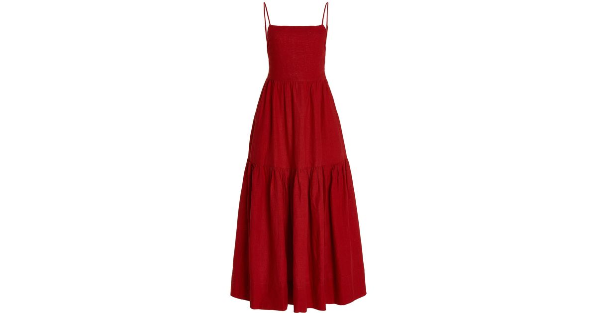 Posse Exclusive Ellie Linen Maxi Dress in Red | Lyst