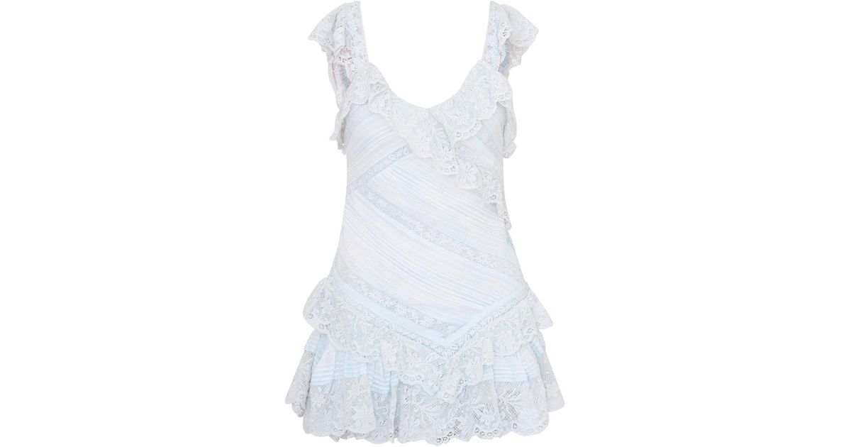 knee length dresses for ladies Off White Cotton Lace Trim Skater Mini Dress M / Off White main image 0