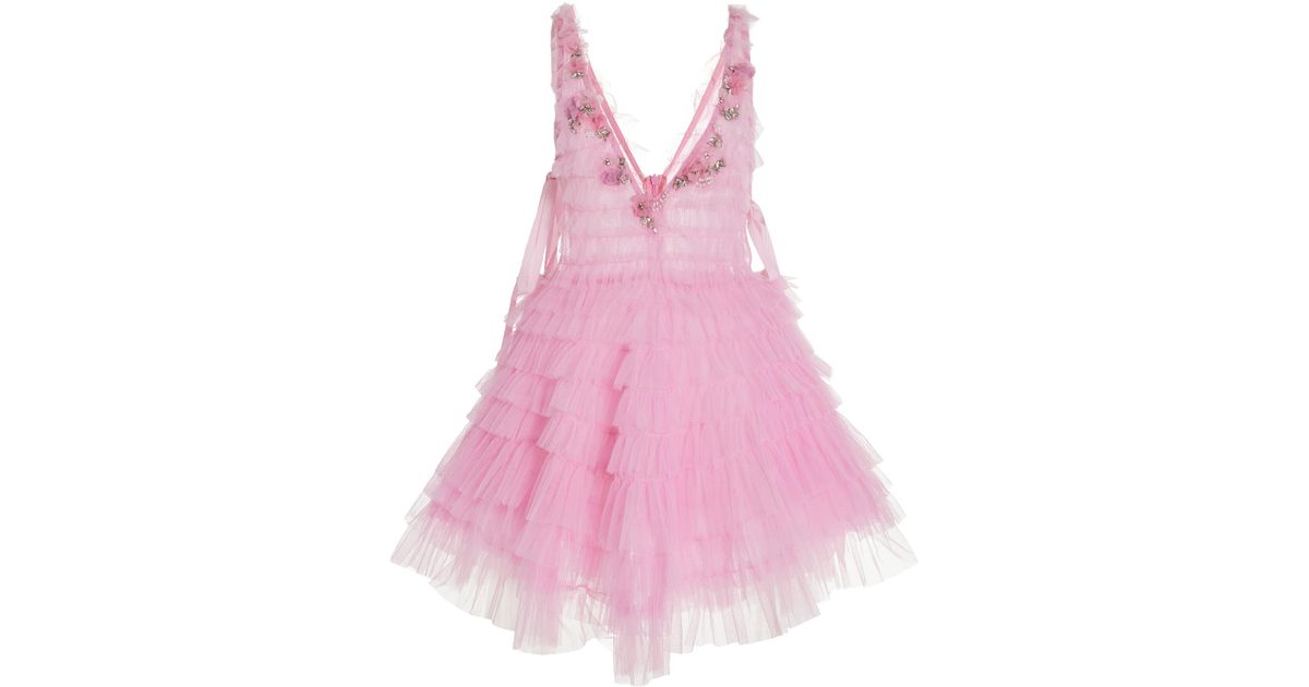 LoveShackFancy Minya Ruffled Tulle Mini Dress in Pink | Lyst