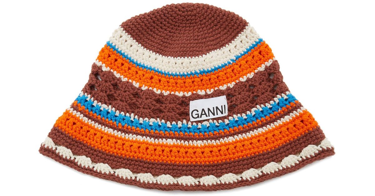 Ganni Crocheted Cotton Hat in Orange | Lyst Australia