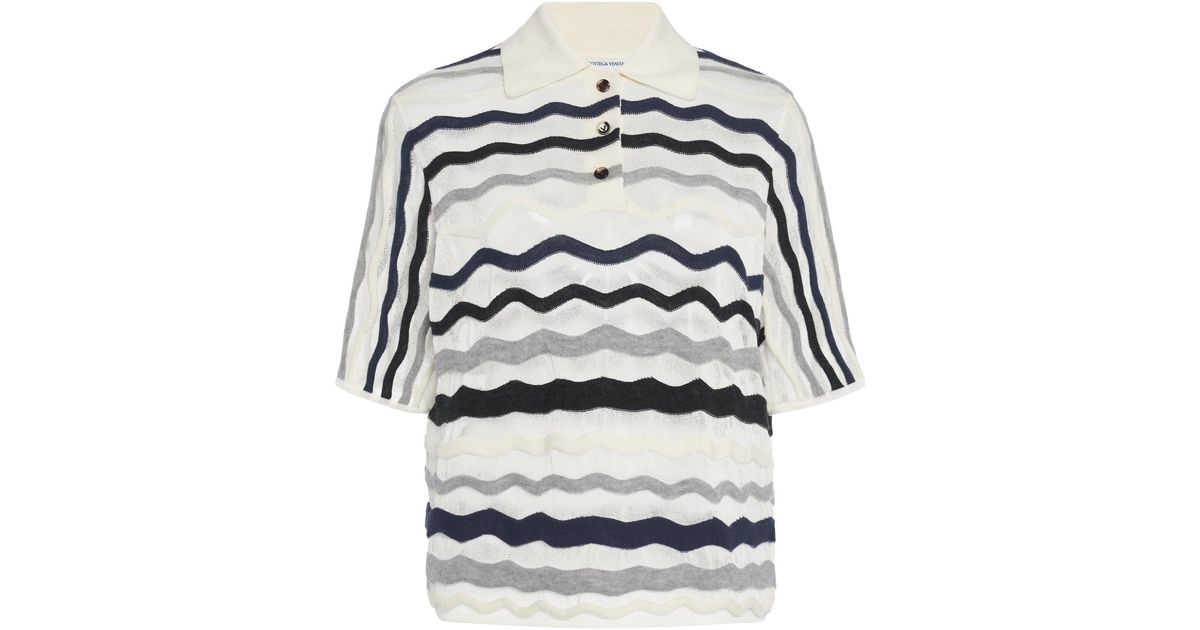 Bottega Veneta Wavy-Knit Cotton-Blend Polo Top in Grey | Lyst Australia