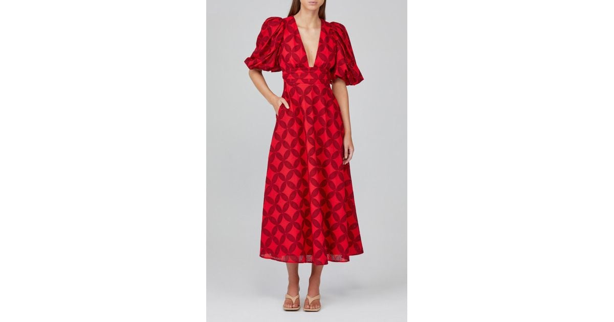 Acler Hamilton Cotton Short Sleeve Maxi Dress in Red | Lyst