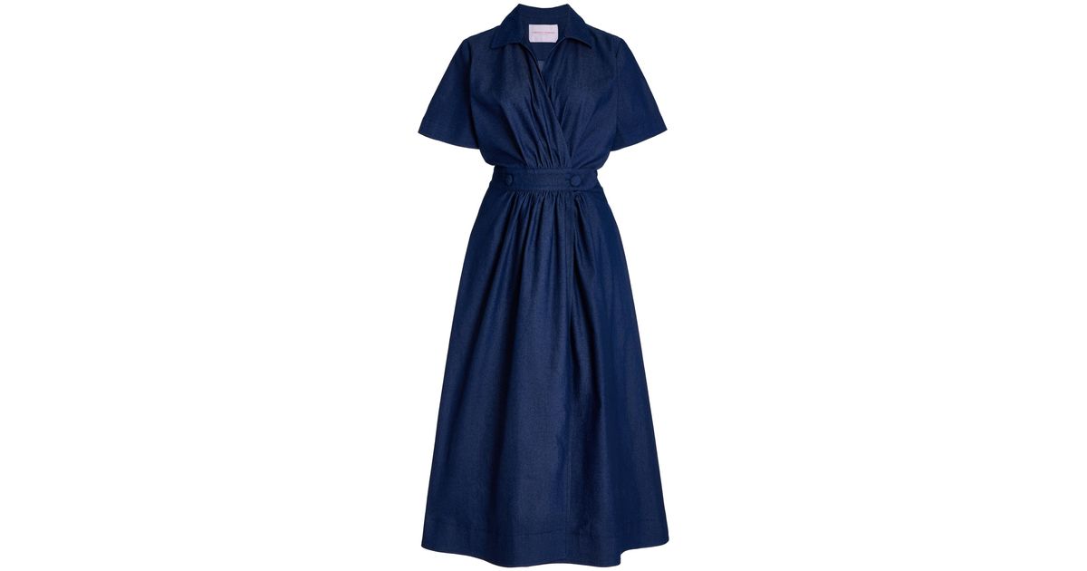 carolina herrera off-the-shoulder ruched denim midi dress Carolina Herrera