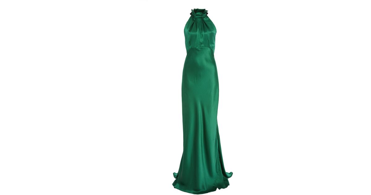 Saloni Michelle Silk High Neck Dress in Green | Lyst