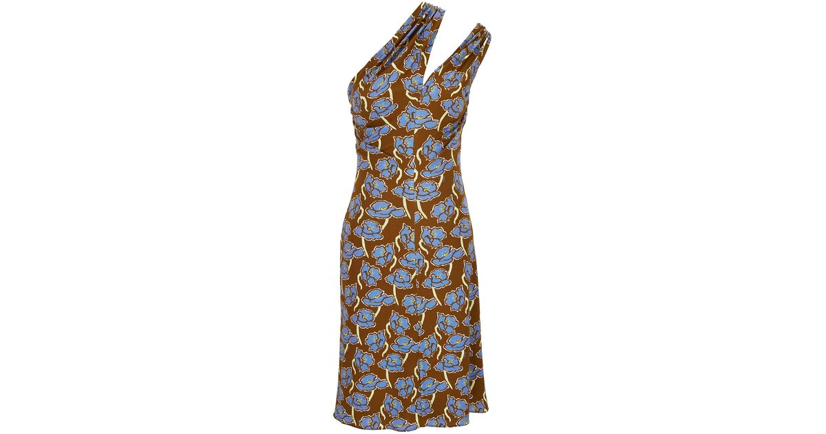 ワンピース VERSACE Printed stretch crepe one-shoulder dress Versace Floral Print One-Shoulder Backless Crepe Cocktail