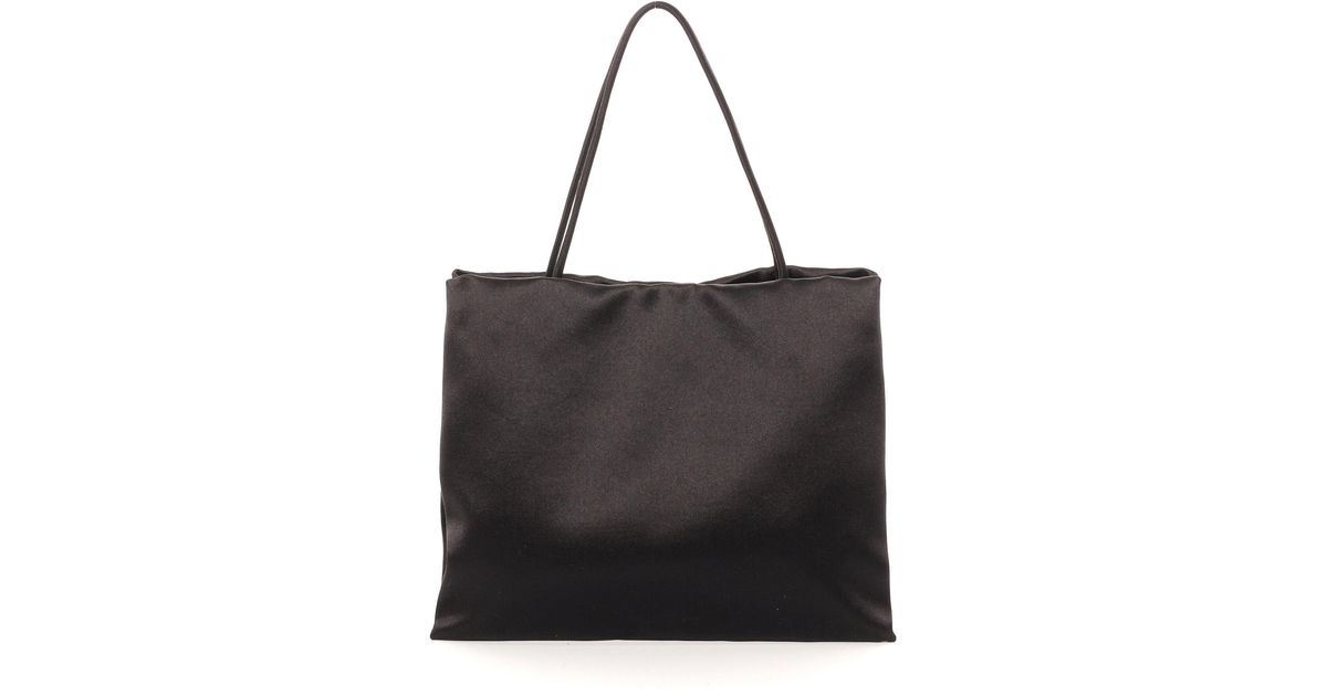 The Row Cecily Silk Satin Tote Bag in Black | Lyst