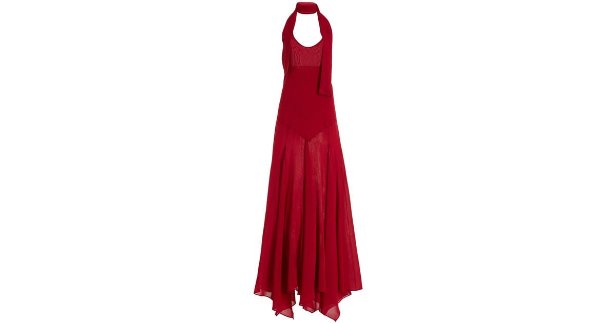 Siedres Exclusive Raye Scarf-detailed Midi Halter Dress in Red | Lyst