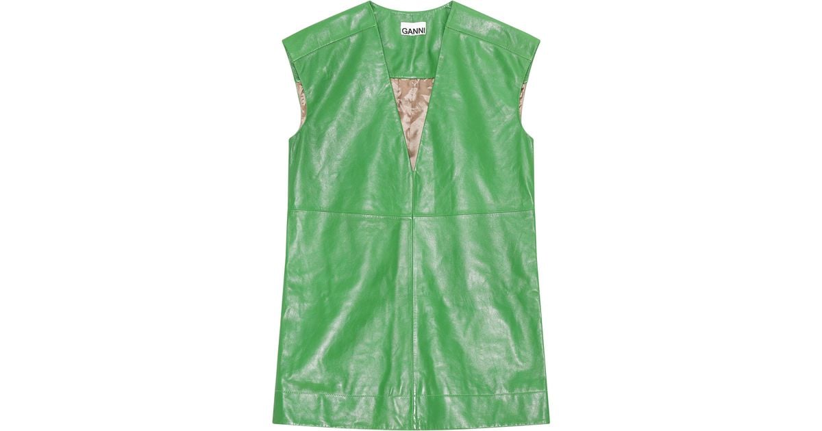 Ganni Lamb Leather Sleeveless Mini Dress in Green Lyst Australia
