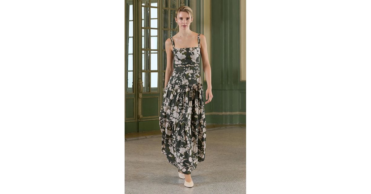 Agua Bendita Lima Gardenia Embroidered Linen Maxi Dress in Green | Lyst