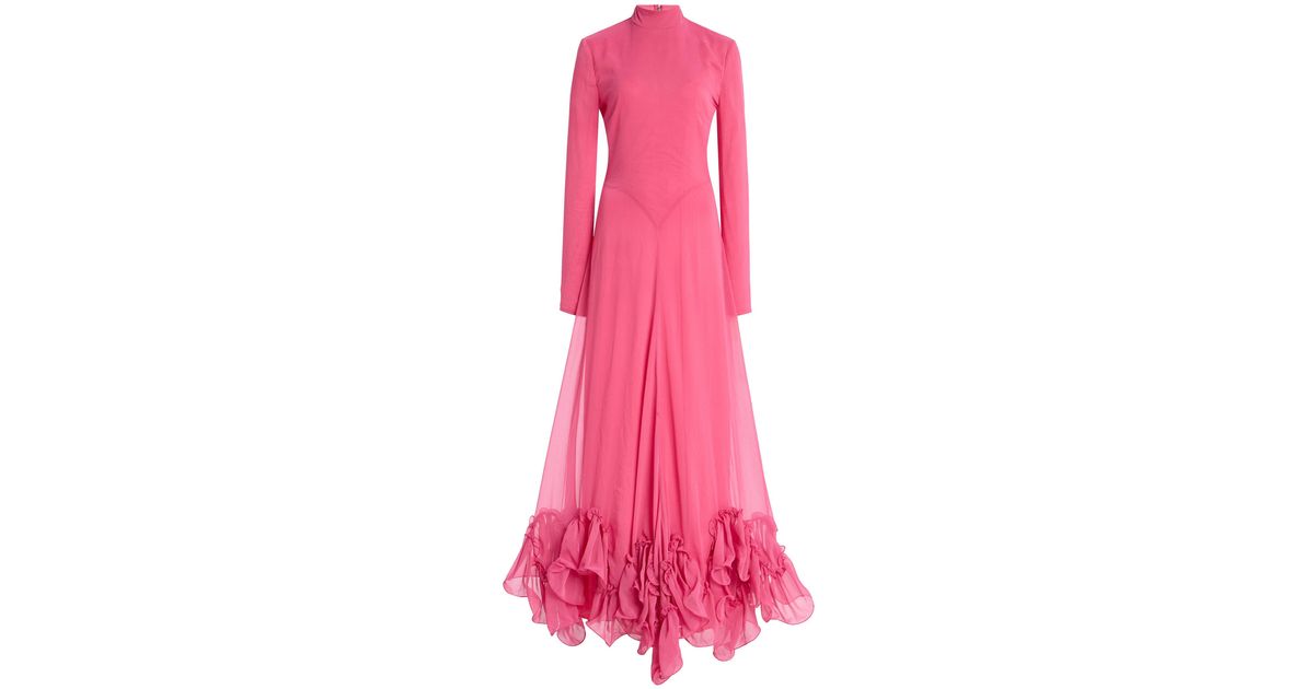 rotate ruffled chiffon maxi dress Asymmetric ruffled chiffon maxi dress in pink - Rotate