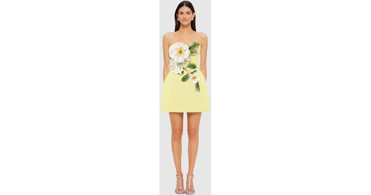LEO LIN Rosario Applique Floral Bustier Mini Dress - Sorbet Yellow | Lyst