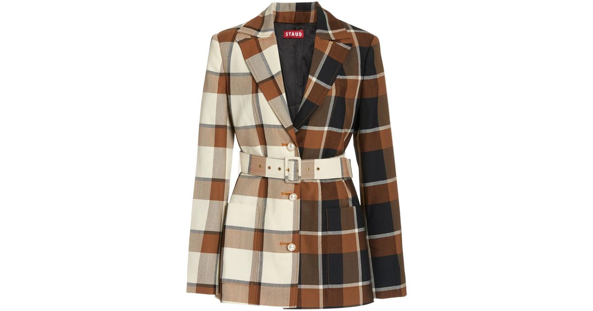 STAUD Pepper Mixed Plaid Belted Blazer Lyst Canada