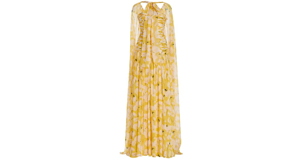 Carolina Herrera Cape-Detailed Silk Gown in Yellow | Lyst