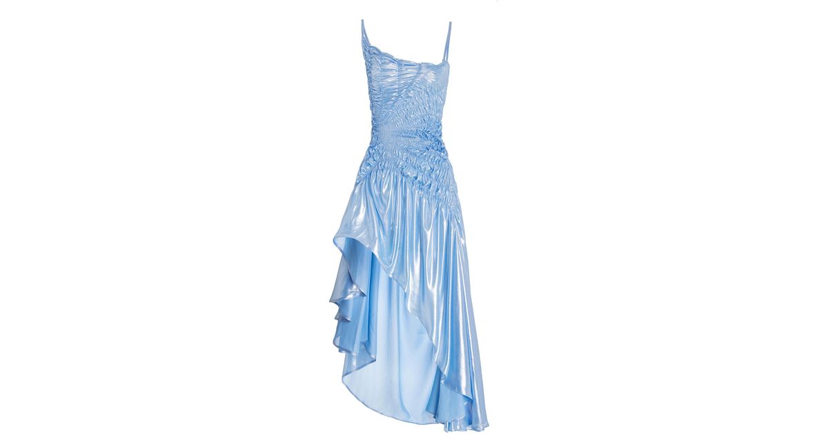 georgia hardinge celestial shirred satin midi dress Georgia Hardinge Shirred Satin Midi Dress - Blue