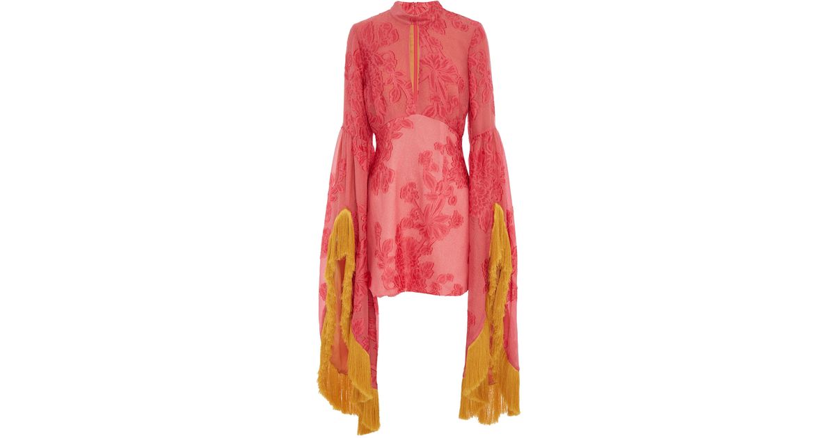 alemais leonard bell-sleeve jacquard fringe mini dress pink stacyammon on LTK