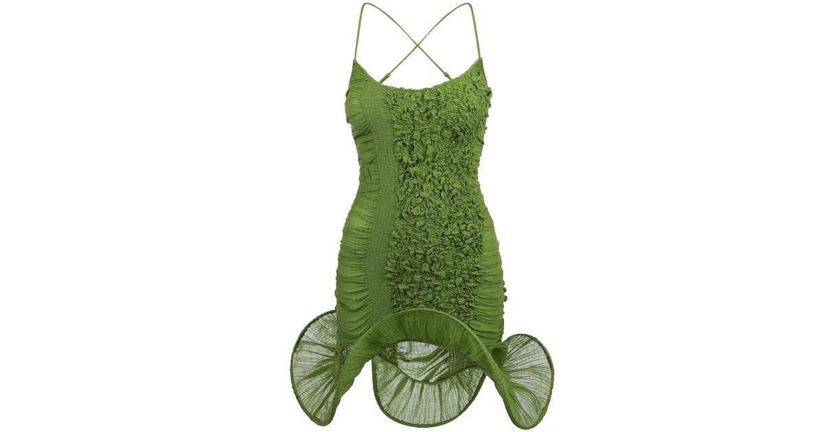 TG Botanical Ruth Ruched Cotton Mini Dress in Green | Lyst