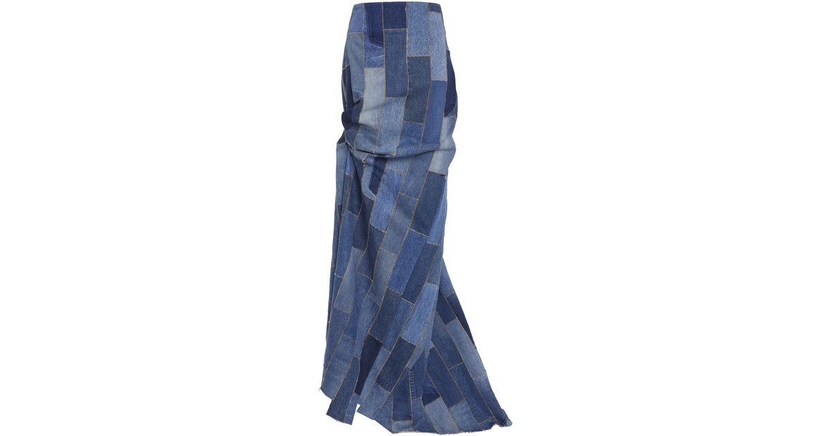 A.W.A.K.E. MODE Gathered Patchwork Denim Maxi Skirt in Blue | Lyst
