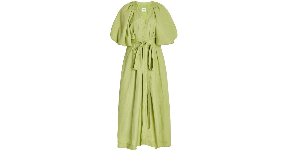 Aje. Evermore Belted Linen-blend Maxi Shirt Dress in Green | Lyst Canada