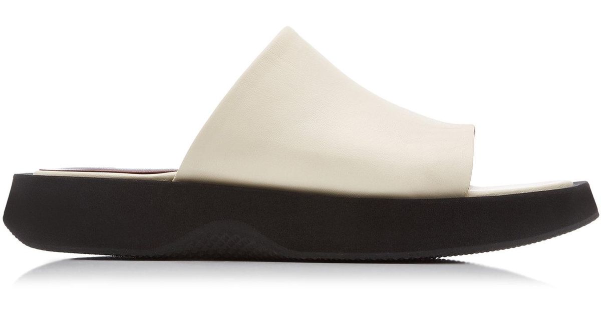 STAUD Alpine Leather Slide Sandals in White | Lyst
