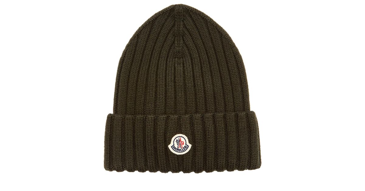 Moncler Ribbed-knit Wool Beanie in Military Green (Green) - Lyst