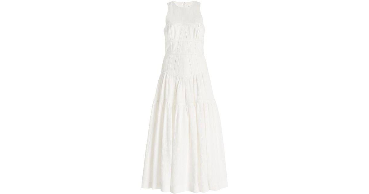 Aje. Tidal Corset Linen-blend Midi Dress in White | Lyst UK
