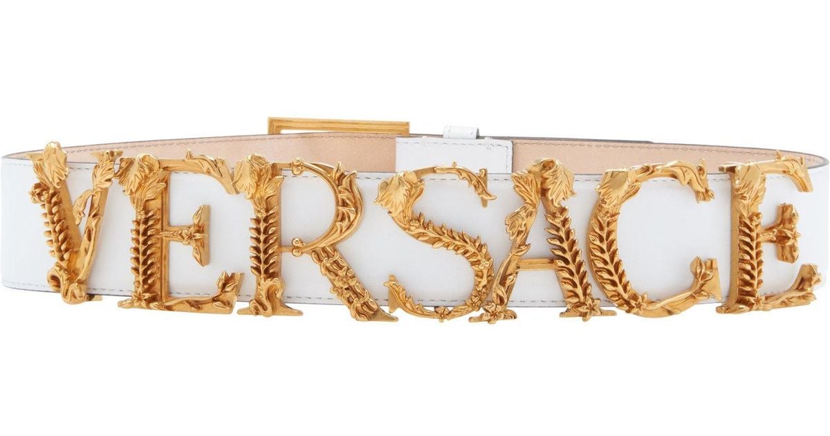 Versace Logo Letter Belt in White | Lyst